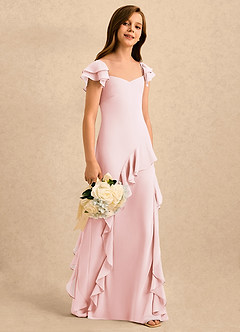 Azazie Ada Girls Formal Robe Demoiselle D'honneur Fillette Robe Fourreau en Mousseline de soie Rayé Rose Pâle image1