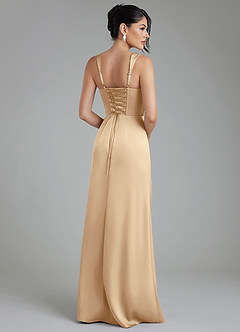 Azazie Sierra Bridesmaid Dresses Champagne A-Line Corset Stretch Satin Dress image2