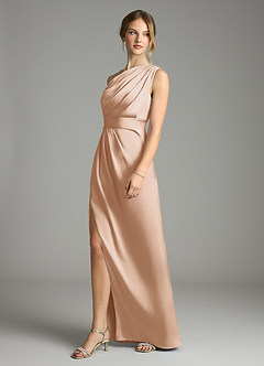 Azazie Emorie Final Sale Dusty Blue Sheath One Shoulder Stretch Satin Dress image3