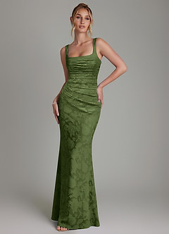Azazie Agustina Bridesmaid Dresses Olive Mermaid Corset Floral Burnout Dress image1