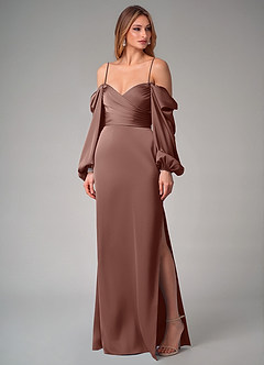 Azazie Sonata Bridesmaid Dresses Espresso Sheath Long Sleeve Stretch Satin Convertible Dress image7