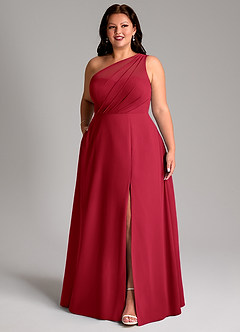 Azazie Phaedra Bridesmaid Dresses Scarlet A-Line One Shoulder Chiffon Dress image10