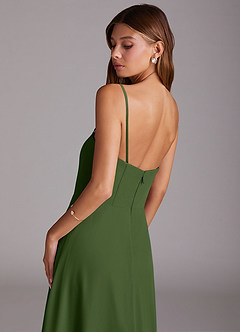 Azazie Wren Bridesmaid Dresses Olive A-Line Side Slit Chiffon Convertible Dress image8