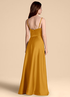 Azazie Prisha Junior Butterscotch A-Line Pleated Stretch Satin Dress image2