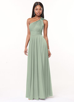 Azazie Charlize Final Sale Dusty Sage A-Line One Shoulder Mesh Dress image2