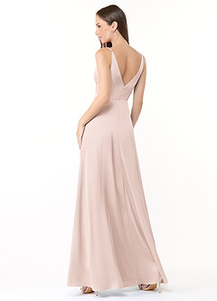 Azazie Dalilah Bridesmaid Dresses Blushing Pink A-Line V-Neck Pleated Stretch Satin Dress image2