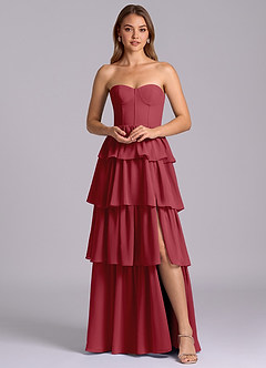 Azazie Faye Bridesmaid Dresses Pomegranate A-Line Sweetheart Neckline Chiffon Dress image6