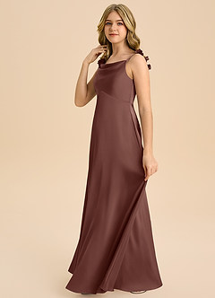 Azazie Gumdrop Junior Espresso Empire Pleated Stretch Satin Dress image5