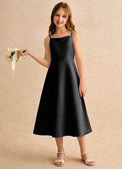 Azazie Jaella Girls Formal Blomsterpigekjoler A-Line Plisseret Mat satin Te-længde Kjole image2