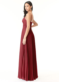 Azazie Vini Bridesmaid Dresses Pomegranate A-Line V-Neck Pleated Chiffon Dress image4