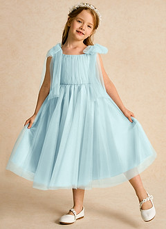 Azazie Dori Robe Demoiselle D'honneur Fillette Robe Trapèze en Tulle Rayé Verre De Mer image4