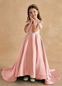 Azazie Jodi vestidos de niña de las flores Vestido de Rosetón de Satin Mate de Corte En A image5