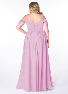 Azazie Lianne Bridesmaid Dresses Candy Pink A-Line Off the Shoulder Chiffon Dress image2