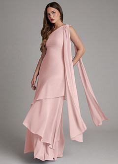 Azazie Monique Bridesmaid Dresses Powder Pink A-Line One Shoulder Chiffon Dress image4