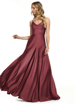 Azazie Kayla Vestidos de damas de honor Vestido de Merlot de Satén Elástico de Corte Recto con Corte Lateral image3