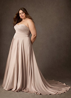 Azazie Alta Vestidos de novia Vestido Rosa Inglesa de Satén Elástico de Línea A con Palabra de honor image2