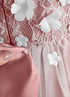 Azazie Celia vestidos de niña de las flores Vestido Rosa Polvorienta de Tul de Corte en A con Encaje image8