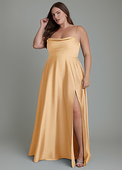 Azazie Elle Brautjungfernkleider A-Linie Plissee Stretch-Satin Kleid Gold image12