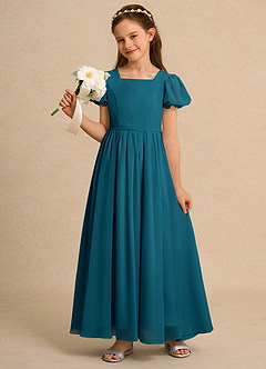 Azazie Joss Flower Girl Dresses Ink Blue A-Line with Sleeves Chiffon Dress image9