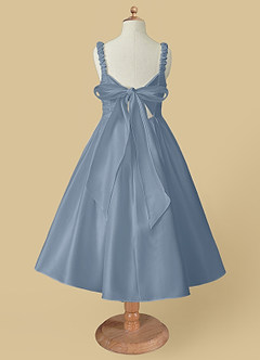 Azazie Cutie Pie Flower Girl Dresses Dusty Blue A-Line Pleated Matte Satin Dress image5