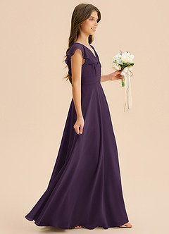 Azazie Anysa Junior Robe Trapèze en Mousseline de soie Rayé Prune image4