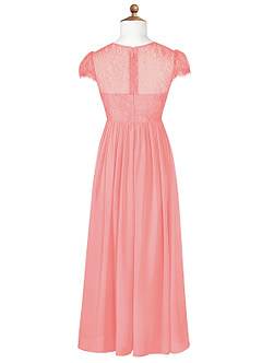 Azazie Delevingne Junior Coral A-Line Lace Chiffon Dress image7
