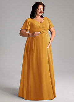 Azazie Verna Maternity Bridesmaid Dresses A-Line V-Neck Ruched Chiffon Floor-Length Dress image10