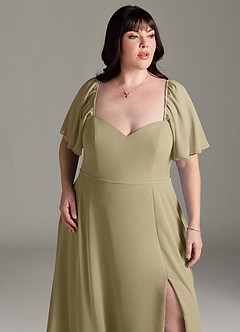 Azazie Chloe Abiti da Damigella Abito A-Line in Chiffon Scollo a Cuore Verde Muschio image12