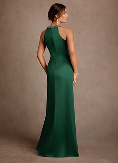 Azazie Lawrence Mother of the Bride Dresses Dark Green A-Line Pleated Stretch Satin Dress image3