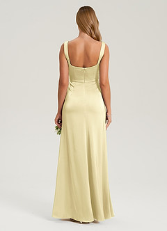 Azazie Frostine Bridesmaid Dresses Lemon Sorbet A-Line Bow Stretch Satin Dress image2