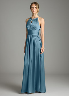 Azazie Bonnie Bridesmaid Dresses Bermuda A-Line Pleated Stretch Satin Dress image1