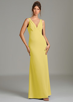 Azazie Leticia Bridesmaid Dresses Canary Sheath Pleated Chiffon Dress image4