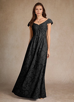 Azazie Myrtle Mother of the Bride Dresses Black A-Line Pleated Floral Burnout Dress image5