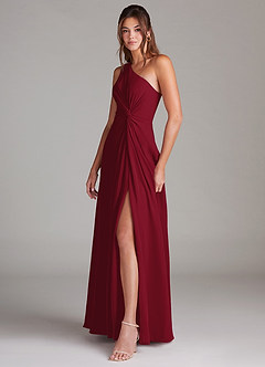 Azazie Brooke Bridesmaid Dresses Burgundy A-Line One Shoulder Chiffon Dress image5