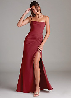 Azazie Leonis Bridesmaid Dresses Pomegranate Sheath Strapless Chiffon Convertible Dress image1