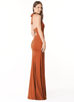 Azazie Emeria Bridesmaid Dresses Cinnamon Mermaid Pleated Stretch Satin Dress image5