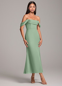 Azazie Saige Bridesmaid Dresses Matcha Sheath Off the Shoulder Chiffon Convertible Dress image4