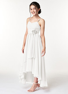 Azazie Catalina Junior White A-Line Ruched Chiffon Dress image3