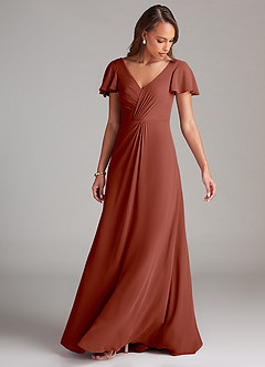 Azazie Soren Bridesmaid Dresses Auburn A-Line Ruched Chiffon Dress image5