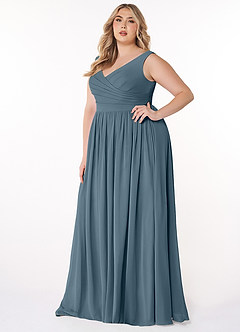 Azazie Keyla Robes de demoiselle d'honneur Robe Trapèze en Mousseline de soie Col V plissé Violet Crépusculaire image8