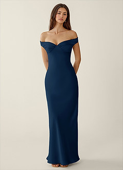 Gwendonme Navy Satin Crystal Linen Prom Dress image4