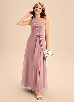 Azazie Brooke Junior Vestido de Rosa Polvorienta de Gasa de Corte en A con Corte Lateral image3