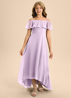 Azazie Maggie Junior A-Linie Schulterfrei Chiffon Kleid Frostiges Flieder image5