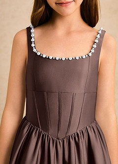 Azazie Enid Girls Formal Flower Girl Dresses Ganache A-Line Beaded Stretch Satin Dress image6