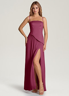 Azazie Tierney Brautjungfernkleider Wandelbar A-Linie Schulterfrei Chiffon Kleid Maulbeerrot image3