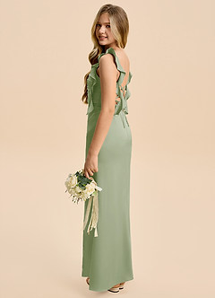 Azazie Jessamine Junior Dusty Sage A-Line Ruched Stretch Satin Dress image5