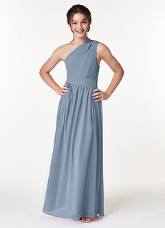 Azazie Molly Junior Dusty Blue A-Line Pleated Chiffon Dress image3