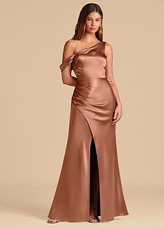 Azazie Madelyn 신부 들러리 드레스 인어 오프 더 숄더 메탈릭 새틴 바닥 길이 드레스 image5