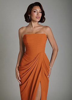 Azazie Nyra Robes de demoiselle d'honneur Robe Fourreau en Mousseline de soie Corset Cannelle image6