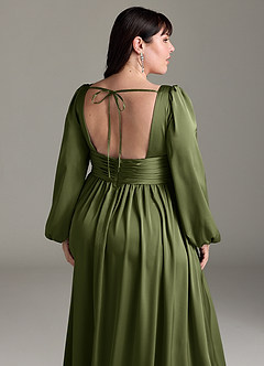 Azazie Norah Bridesmaid Dresses Olive A-Line Stretch Satin Dress image13